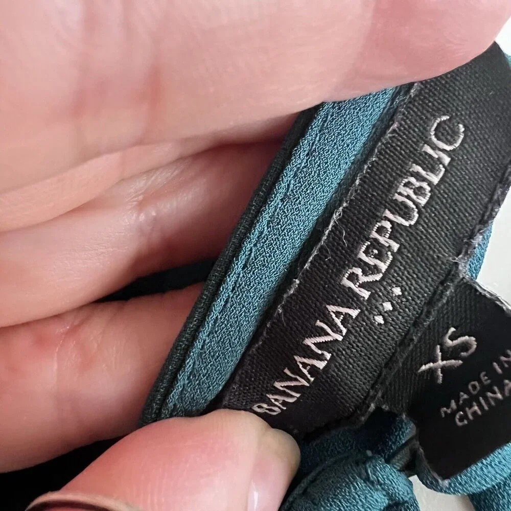 Banana Republic Peplum Blouse top XSMALL Teal Puff Sleeve